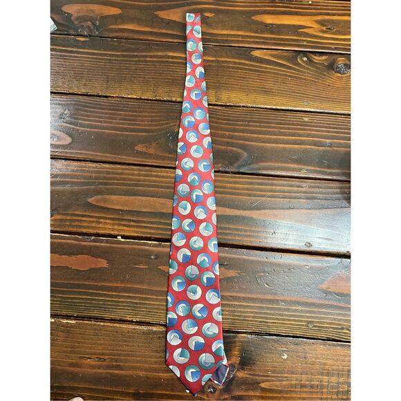 Vintage Christian Dior Tie Red Geometric Circles 100% Silk Made in USA 90s - Picture 1 of 6